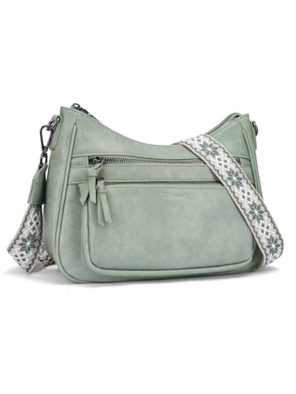 Green Vegan Leather Crossbody Bag Multi Pocket Shoulder Purse Travel Handbag